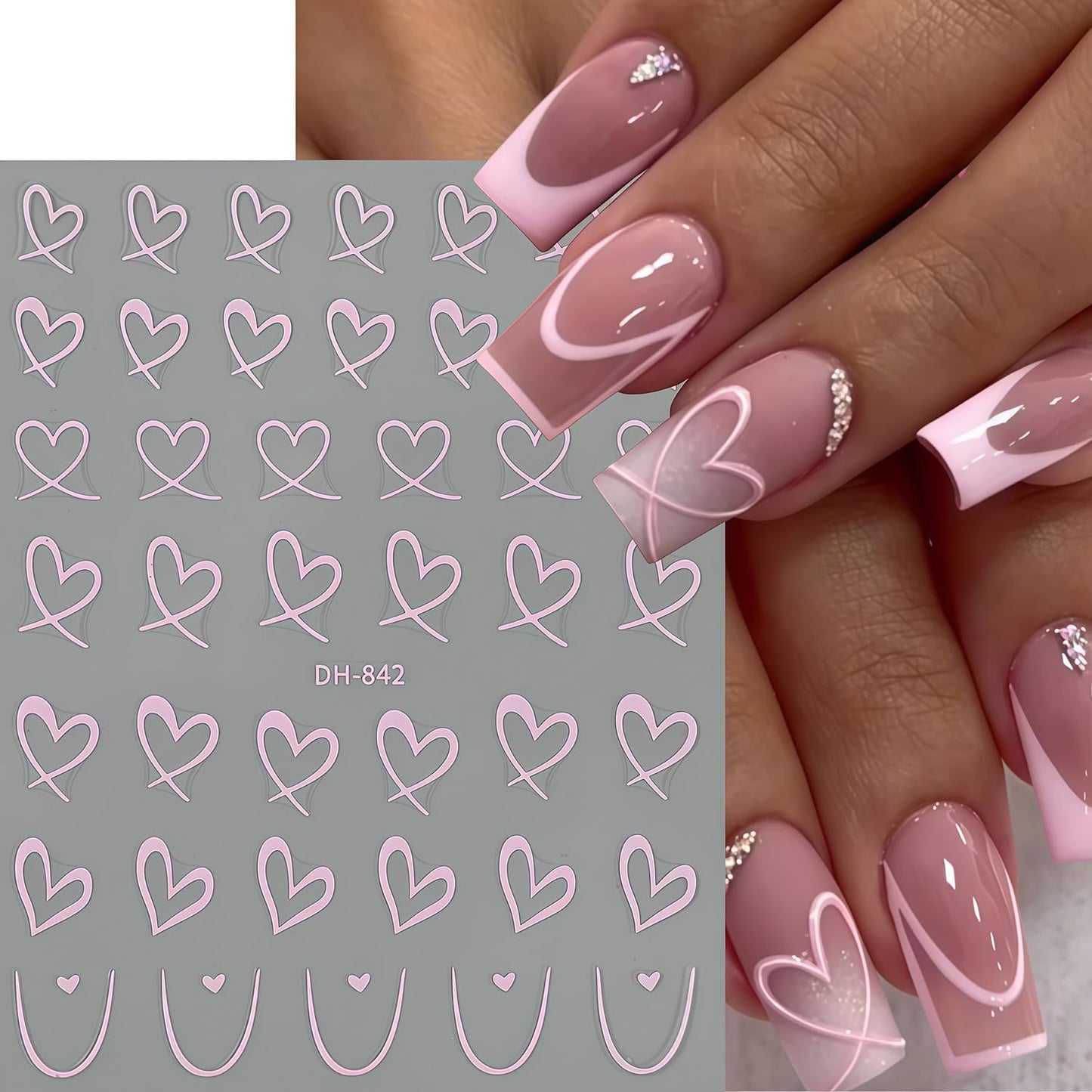 6 Sheets Valentine Heart Nail Art Stickers D Self Adhesive Hearts Nail Decals Stickers Black White Gold Pink Hollow Cute Heart Love Nail Sticker Design Valentines Manicure Decal for Women DIY Nails