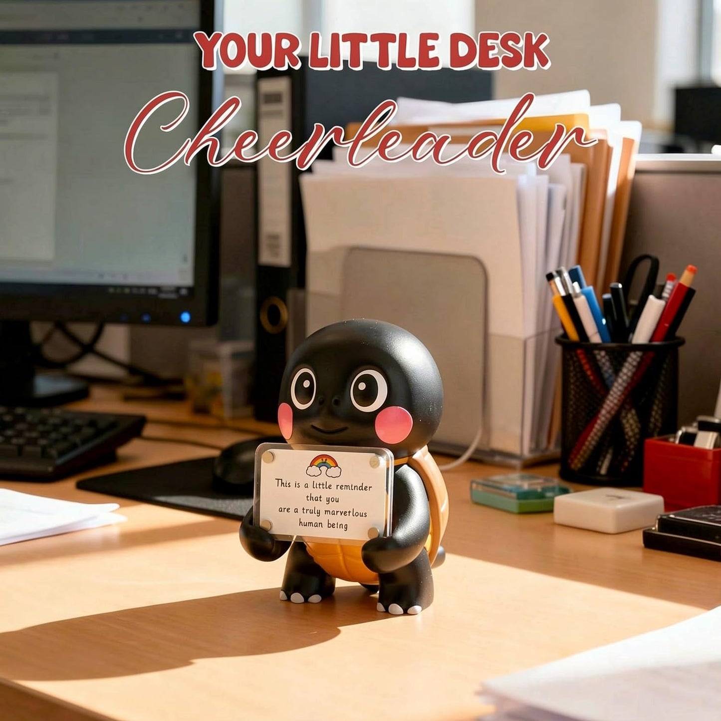 hollishowe Positive Turtle Figurine - 4.3" Tall Hand-Painted Resin Indoor Office Desk Decoration with Cute Motivational Sign, Funny Gift for Women Friends Bestie BFF Bestfriend Coworkers (Black)