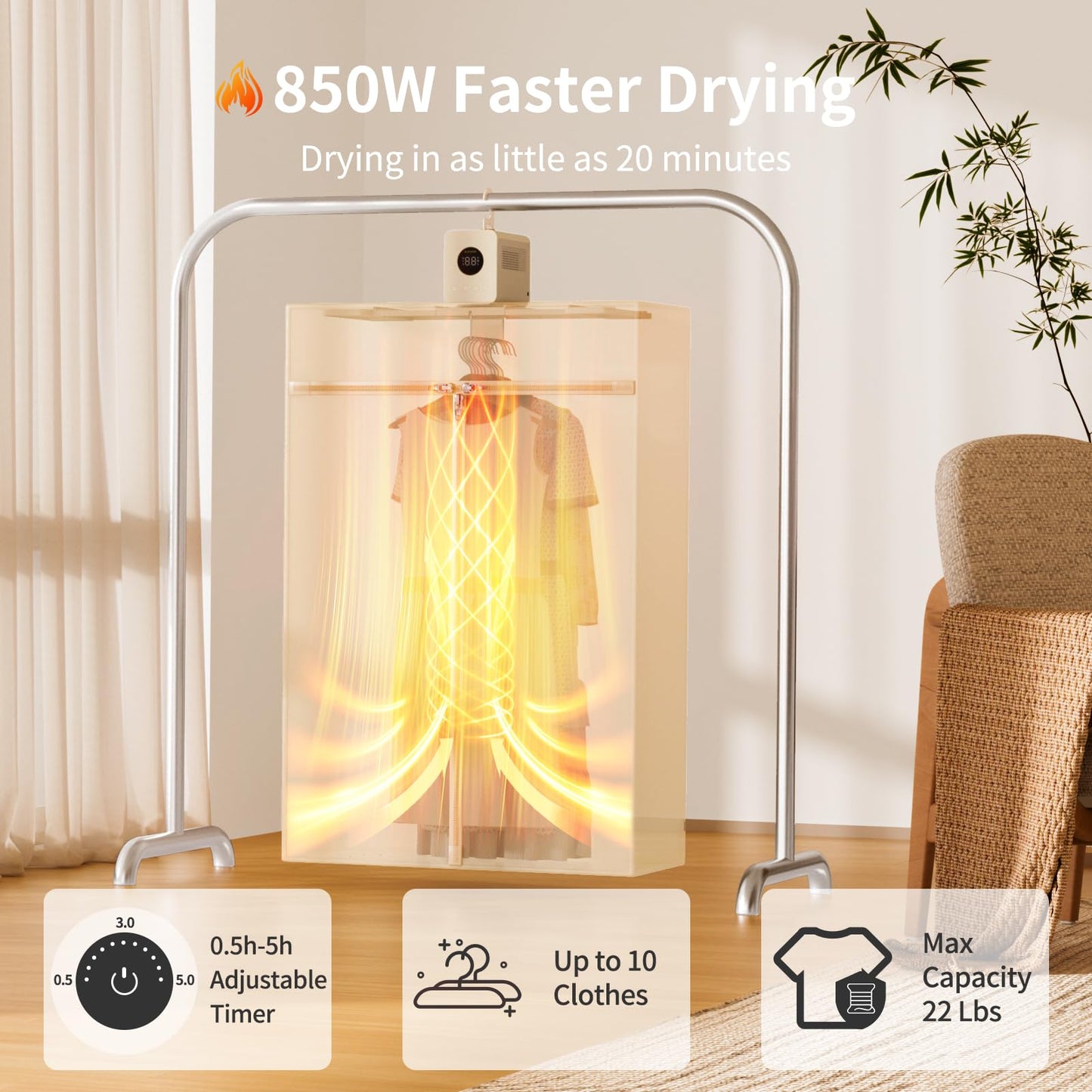 Alichome Y6 Plus Portable Clothes Dryer, 850W Travel Mini Dryer for Clothes, Foldable Portable Dryer Machine for Apartments RV Home, Small Compact Electric Dryers for Clothes Underwear Baby Socks