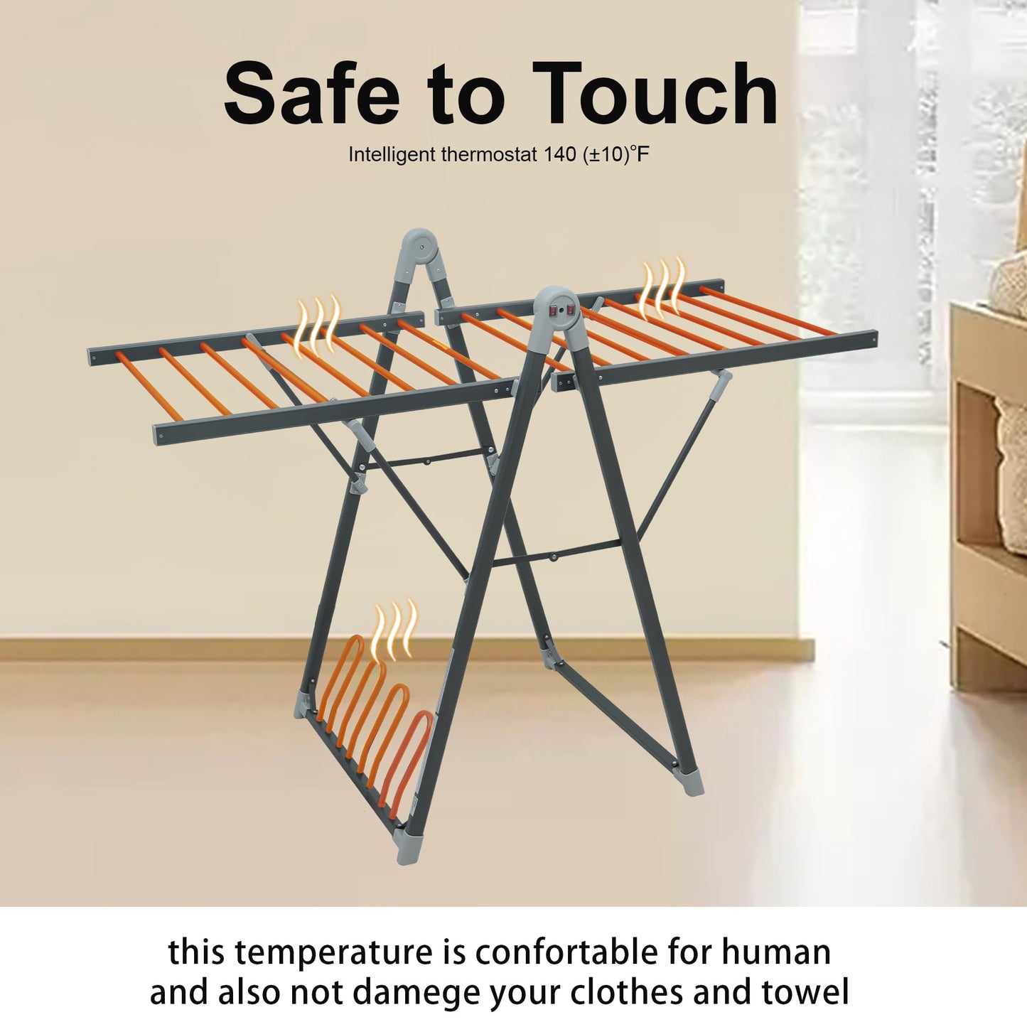 SHARNDY Electric Heating Clothes Drying Rack,Foldable Clothes Drying Rack,Suitable for Drying Clothes, Shoes and Socks.Plug & Play,Space Gray,Aluminum Alloy,One-Click Switch(39.37×52.56×25.98in)
