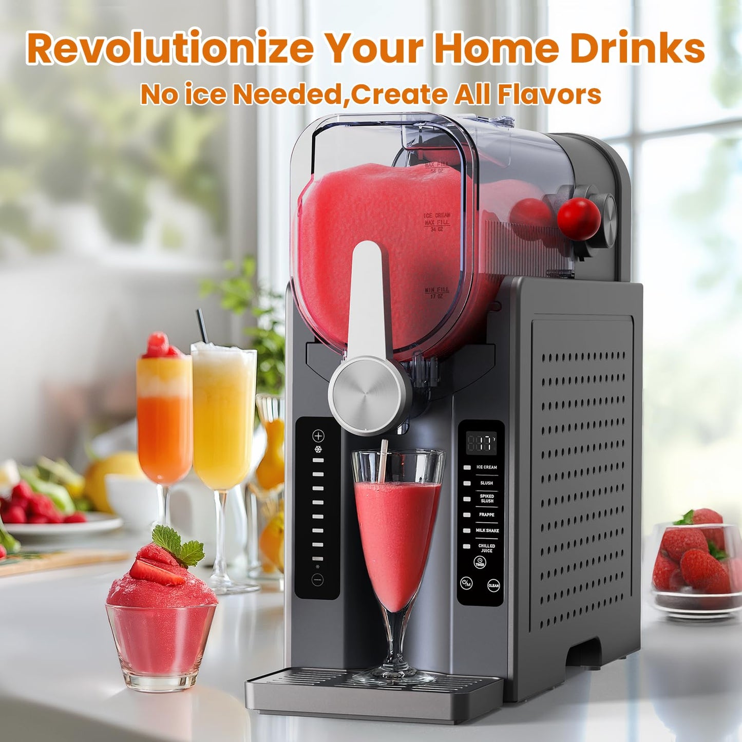 Slushie Machine: No Ice Needed Slushy Machine for Home, 6 Preset, Real-Time Temp Display, Auto-Clean | Frozen Margaritas, Cocktails, Frappés, Ice Cream, Smoothies, Milkshakes,Summer Parties