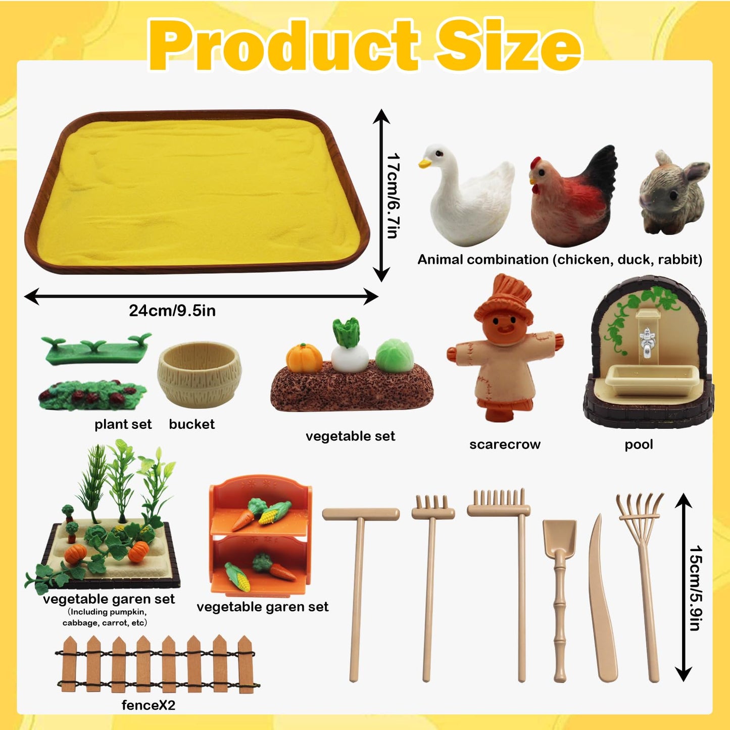 48pcs Zen Sand Garden for Desk,Mini Zen Garden,Vegetable Gardening Themed Sand Tray Therapy Kit with Tray & Rake,Office Stress Relief Toy