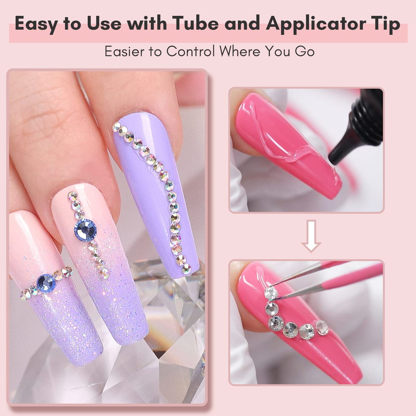 Makartt Nail Rhinestone Glue for Nails, Super Strong Gel Nail Glue for Nail Charm 3D Bundle with Cuticle Trimmer with Cuticle Pusher, Silver Nail Trimmer Nail Care Manicure and Pedicure Kit