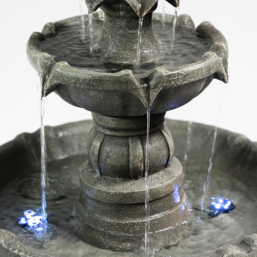 Warm Garden 3 Tiered Outdoor/Indoor Water Fountains –42.2 in. Tall, Like Stone Bird Bath for Outside, Elegant Waterfall Feature for Garden, Yard, Patio, Home Decor (Grey)