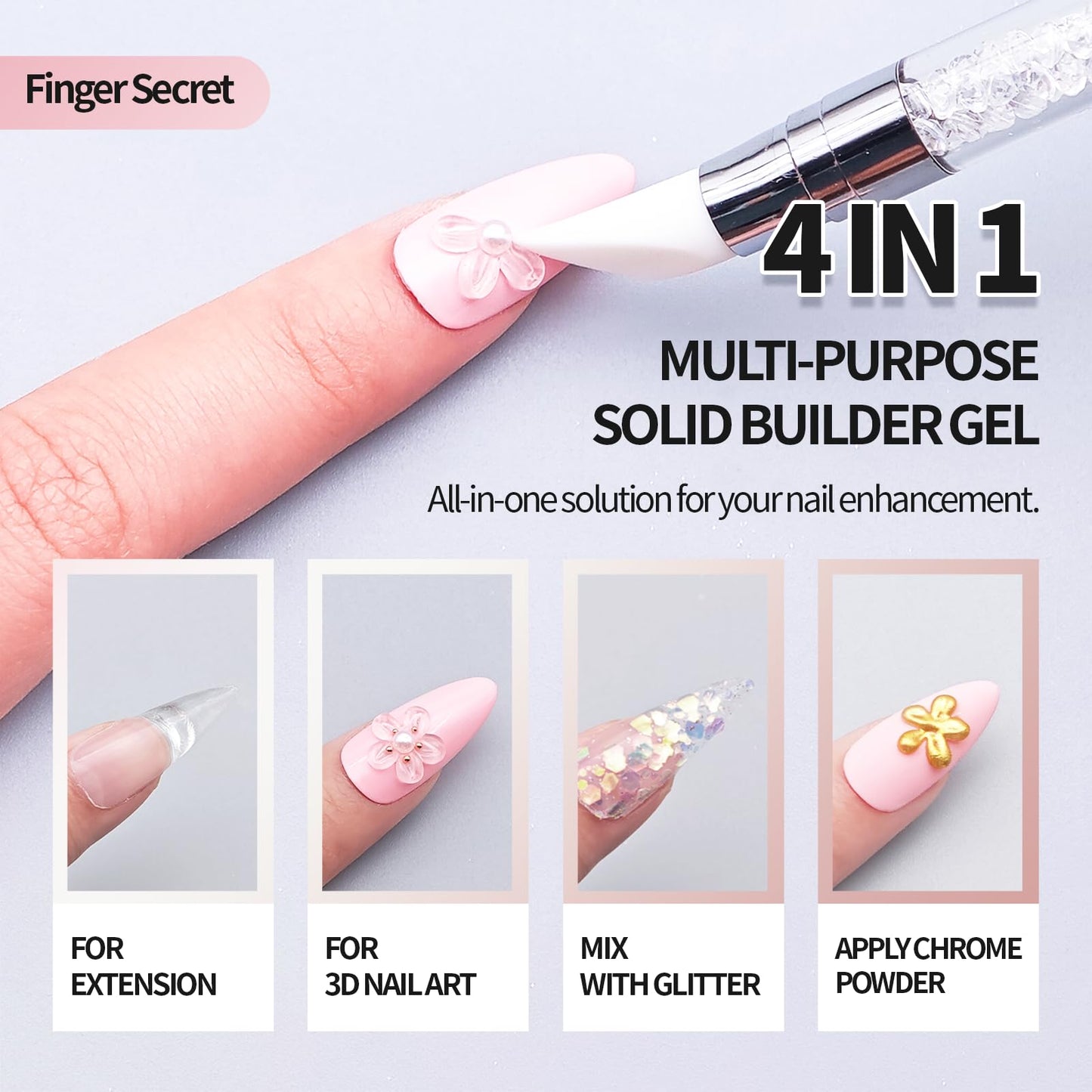 Finger Secret 3D Gel Nail Art Kit Solid Builder Gel for Nails 3D Sculpting Carving Building Modeling Hard Extension for Beginner DIY Salon at Home Cured Needed