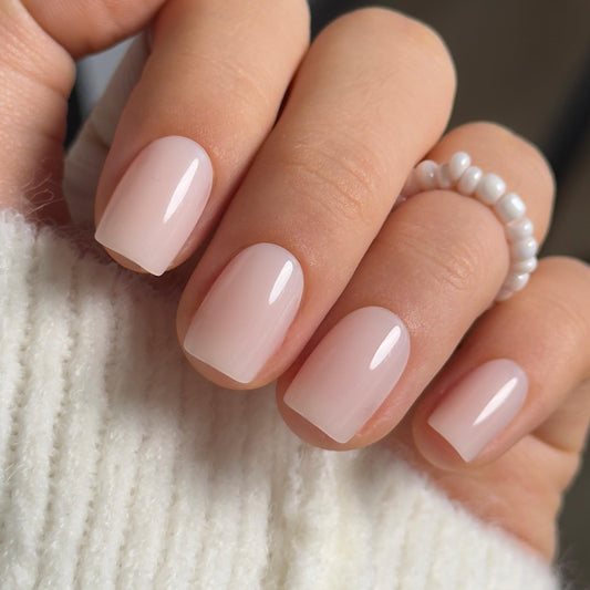 CurvLife Press on Nails Short Square Acrylic Fake Nails with Apricot Design Full Cover False Nails Glossy Nude Glue on Nails Artificial Stick on Nails for Women (Polka Dot Silver French)