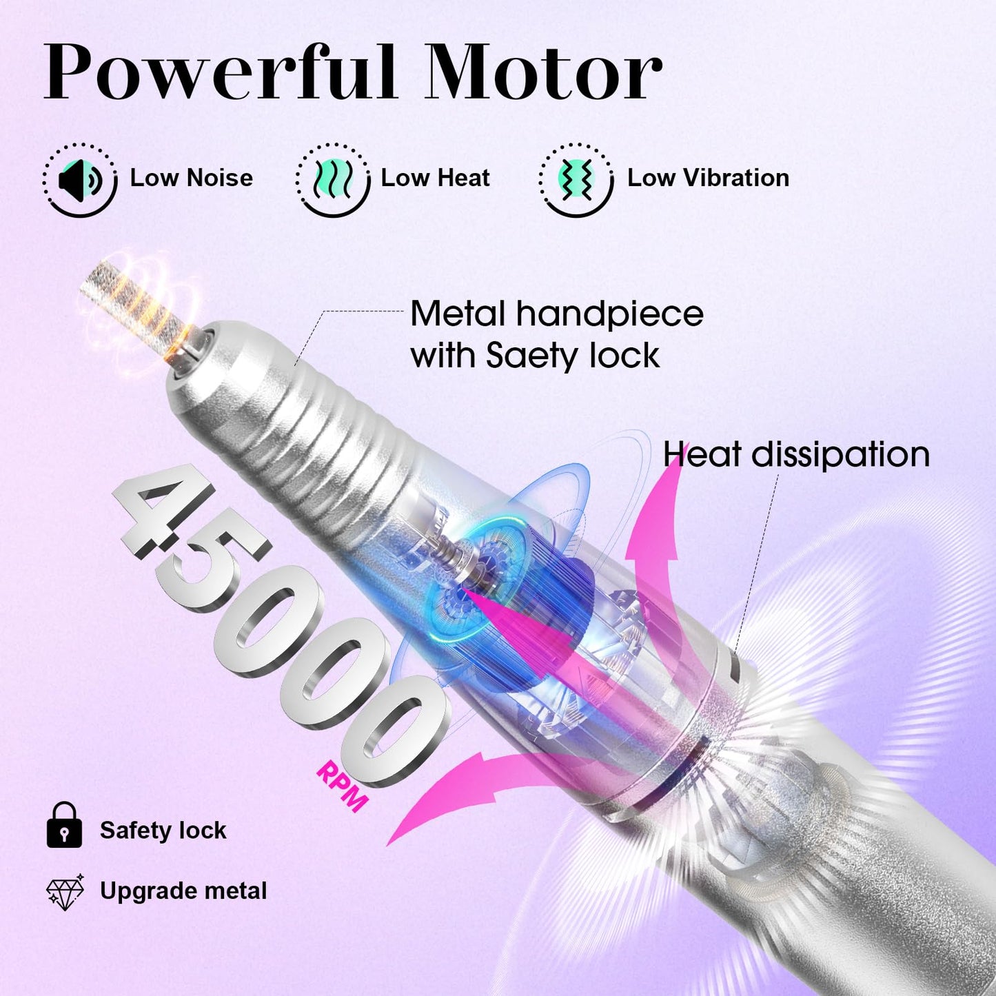 LIERKISS Nail Drill 45000RPM Electric Nail File Drill Nails Machine - Professional Nails Drill with Sanding Bands and Nail Drill Bits for Acrylic, Gel Nail Manicure & Pedicure, Palepurple