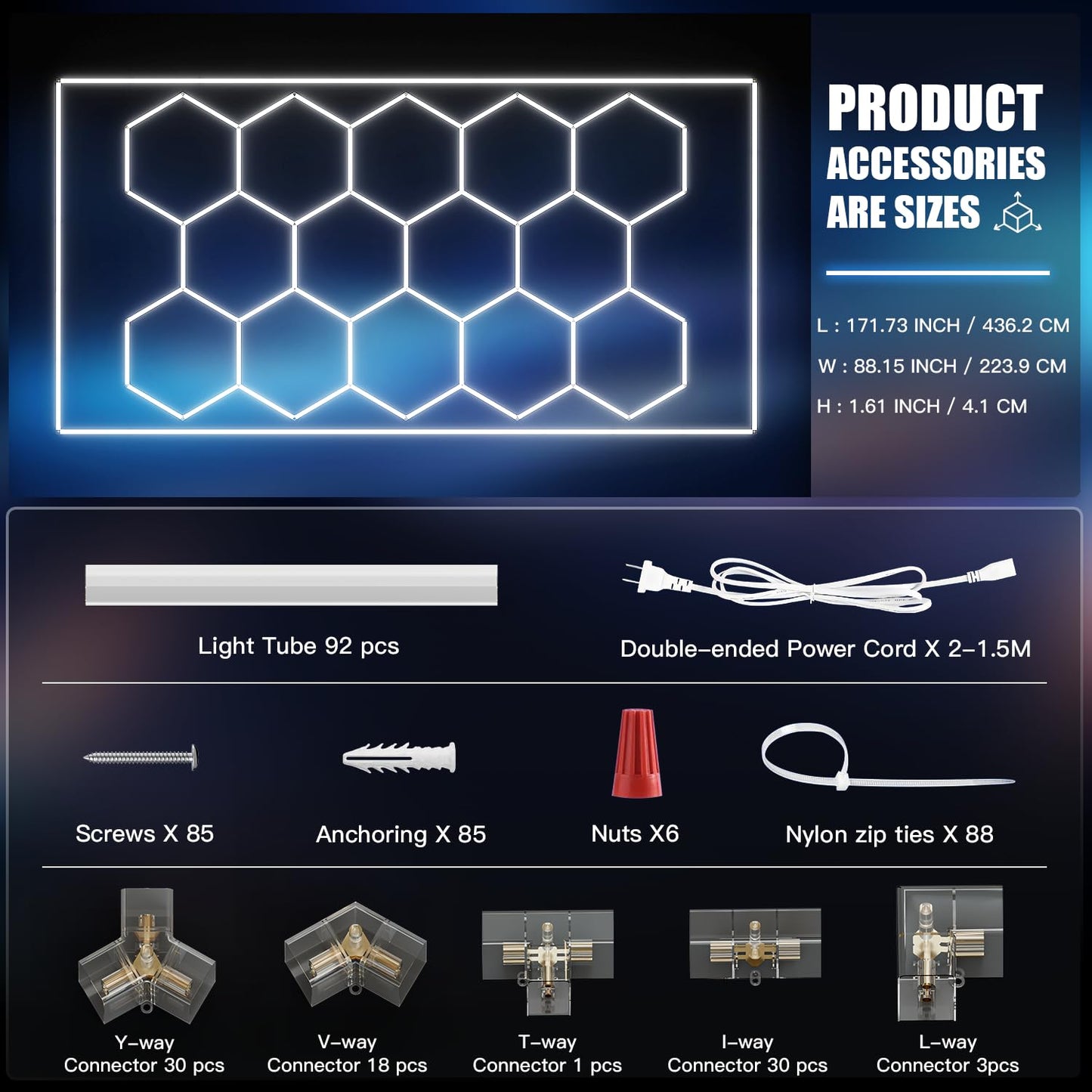 JTT Hexagon Garage Lights, 736W 73600LM LED Garage Hexagon Lights,6500K Super Bright Car Detailing Ceiling LED Shop Light for Basement, Warehouse, Auto Beauty Shop, Car Detailing Shop, Gym etc