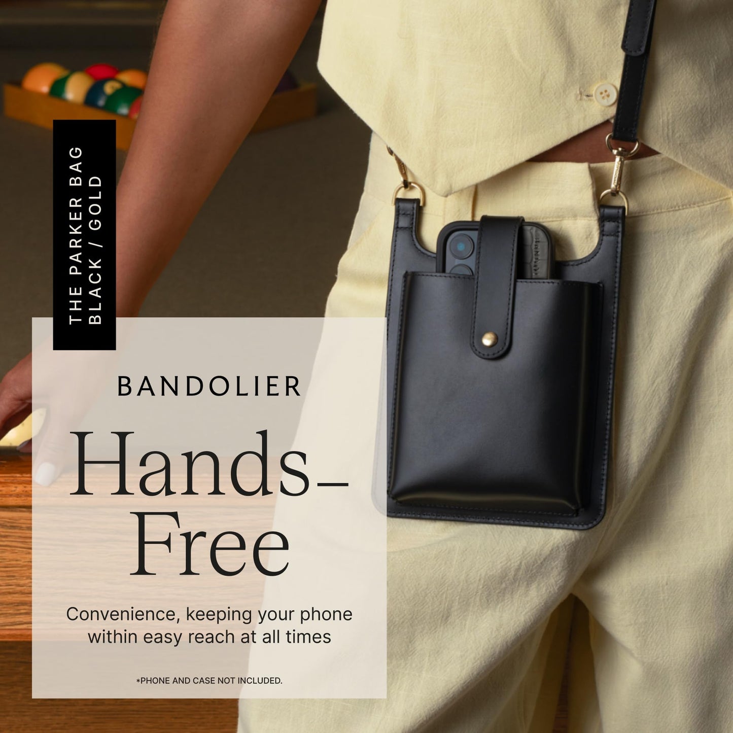 Bandolier Parker Crossbody Cell Phone Bag in Genuine Smooth Leather for Women| Adjustable Strap. Exterior Zipper Pocket for Cards. Gold Luxe Hardware