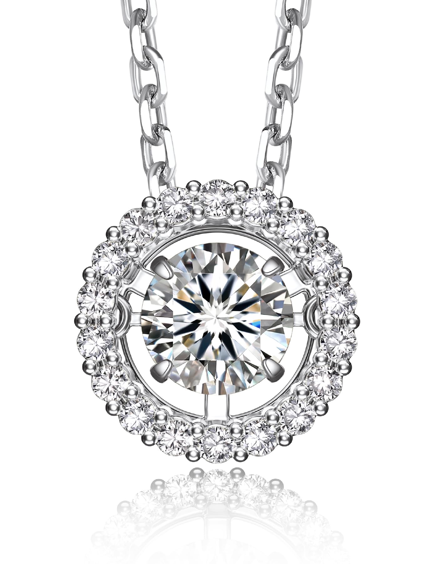 MomentWish Floating Necklace for Women, 0.5 Dancing Moissanite Necklace for Her, 925 Sterling Silver Pendant Anniversary Birthday Christmas Gift for Wife Mom Girlfriend-Halo