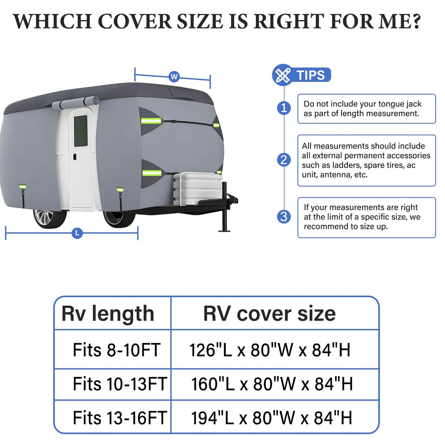 Fiberglass Travel Trailer Cover 7 Layers Breathable Waterproof Rip-Stop Camper Cover (Fits 10' to 13'-160" L x 80" W x 84" H)