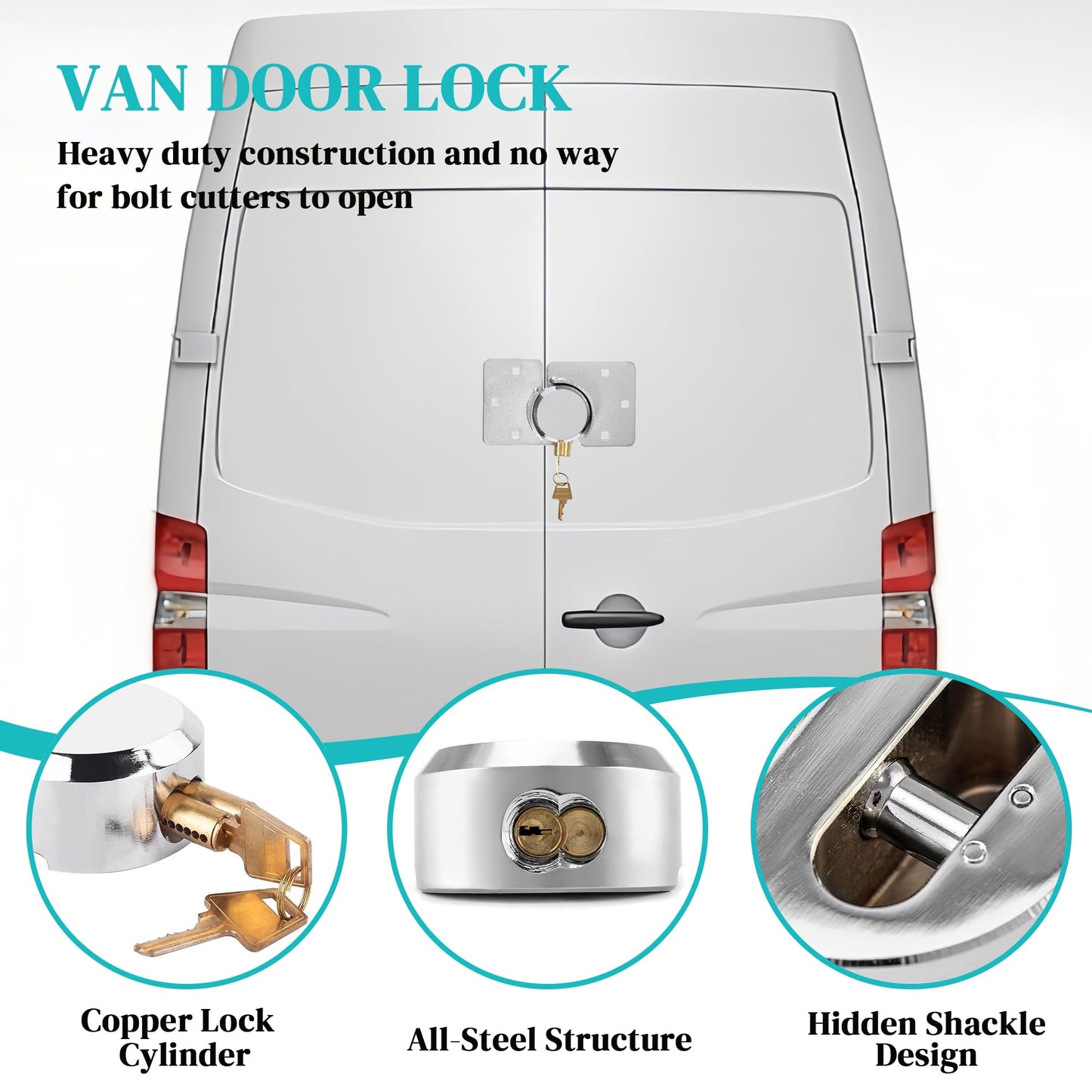 OIHYA 2 Pack Van Door Lock, 73MM Heavy Duty Solid Steel Hidden Shackle Padlock and Hasp Set Keyed Different, with 4pcs Keys and 80mm Screws for Vans, Trucks, Gates, Trailer