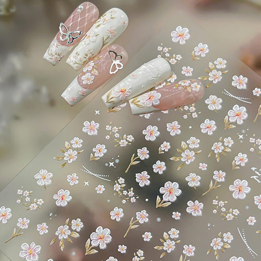 1Pcs Flower Nail Art Stickers Decals 5D Embossed Pink Flower Nail Decals Cute Small Floral Nail Stickers for Women Spring Summer Nail Art Decorations Supplies