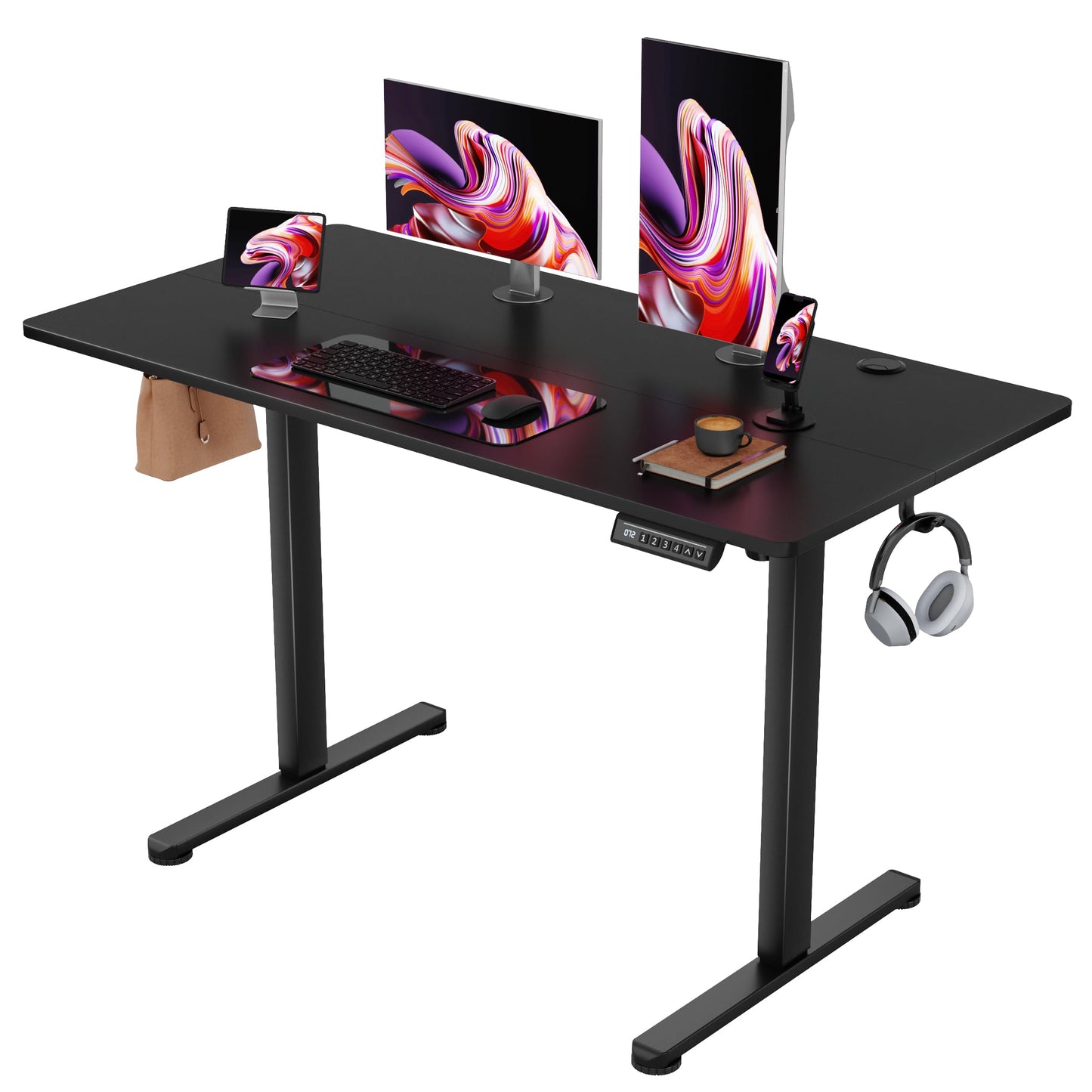 Furmax Electric Standing Desk, 45 x 24 Inches Sit Stand up Desk, Sit Stand Height Adjustable Home Office Desk with 4 Height Position Memory - with Splice Board (Black, 45)