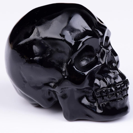 QLRSUXN 2 Inch Black Obsidian Crystal Skulls Decor,Human Skull Sculpture Statues Healing Crystal Decor,Halloween Skull Figurines,Home Office Decoration Christmas Meditation Gifts for Men Women