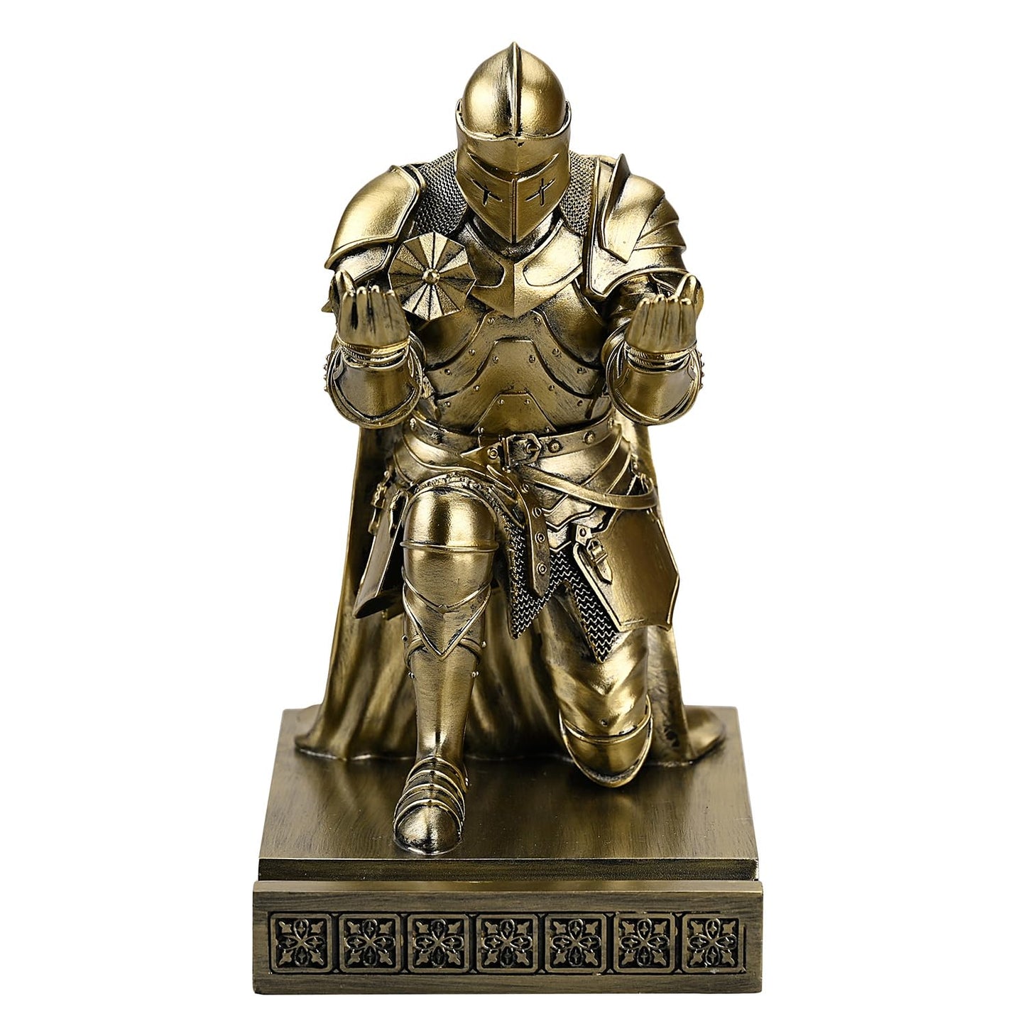 Amoysanli Medieval Armored Warrior Wearing Outerwear, Mobile Phone Stand Knight Pen Holder Desk Organizers, Resin Bookends Paperweight with a Letter Opener for Desk (Bronze)