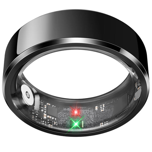 Smart Ring for Men, Fitness & Activity Tracker with Blood Pressure/Heart Rate Monitor, Sleep Tracker, Step Counter, IP68 Waterproof Ring for iOS & Android, Fast Charge, No Subscription (Black,Size9)