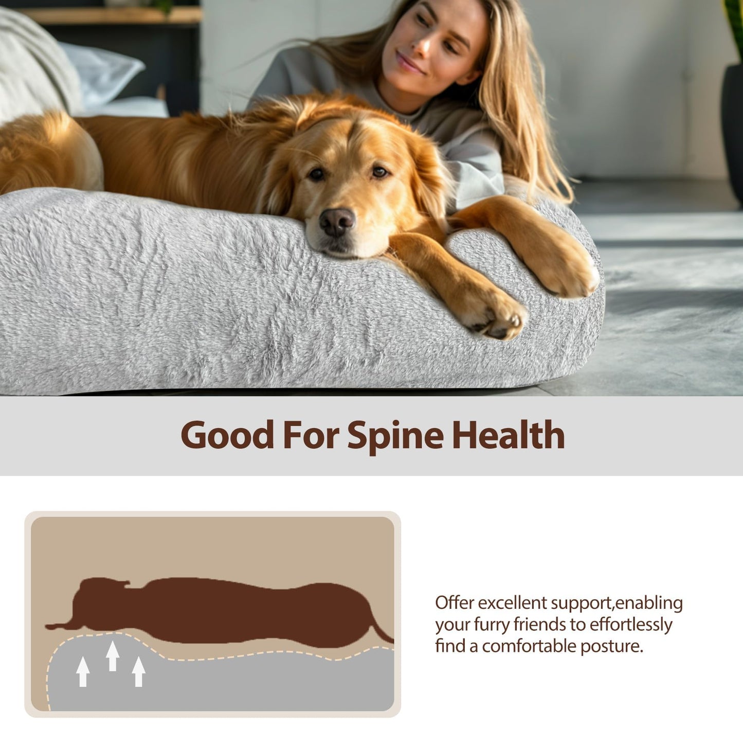 L&W BROS. Human Dog Bed for Adults - XL Orthopedic Dog Bed with Memory Foam and Faux Fur Cover - 71" X47"W X12 H - Ultimate Comfort for You and Your Furry Friend (Light Gray)