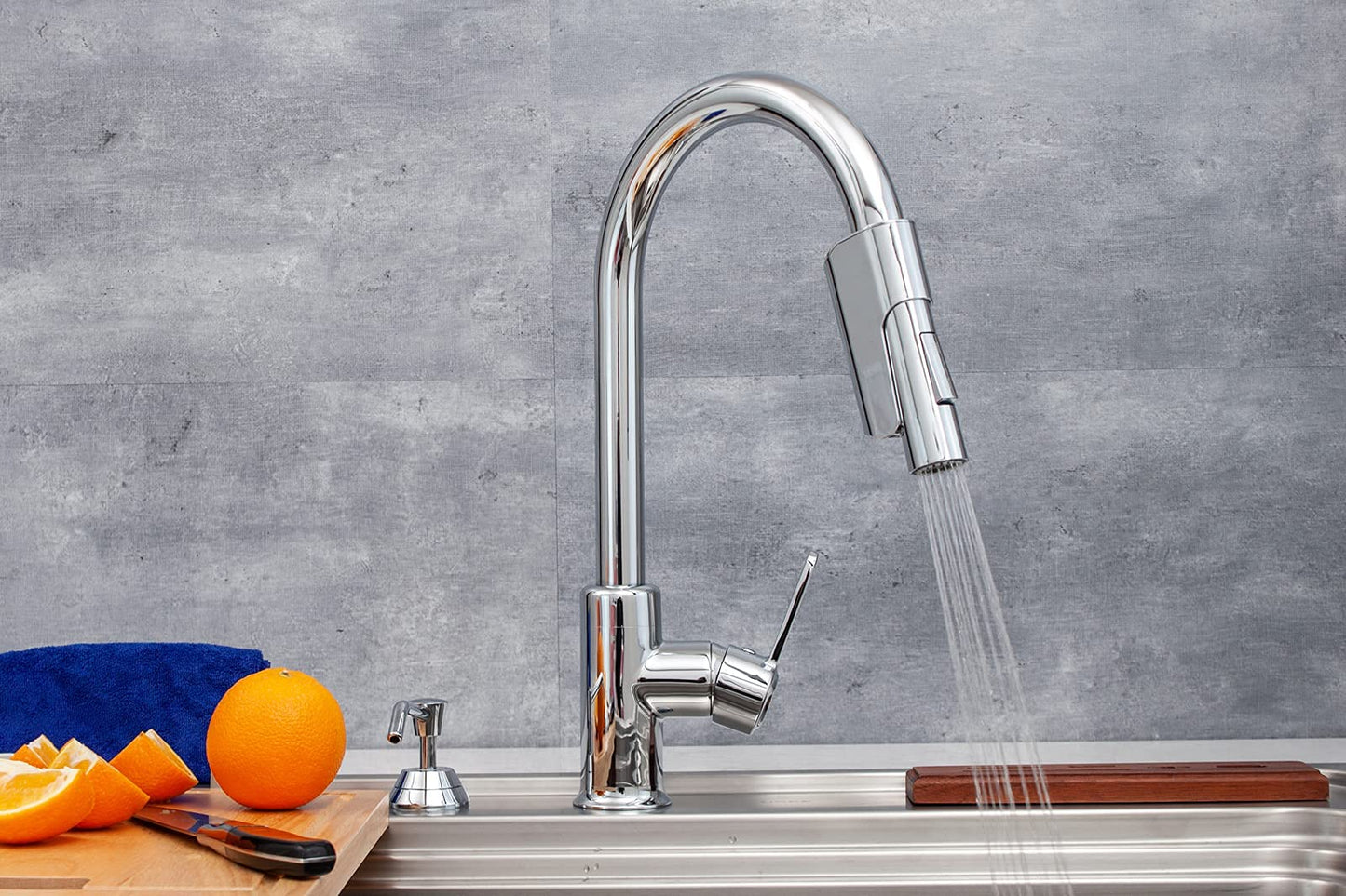 TUSEE Two-Sensor Touchless Kitchen Faucet with Pull Down Sprayer, Single Hole Chrome Kitchen Faucet with Temperature Control, Stainless Steel Kitchen Sink Faucet, TS-6102C