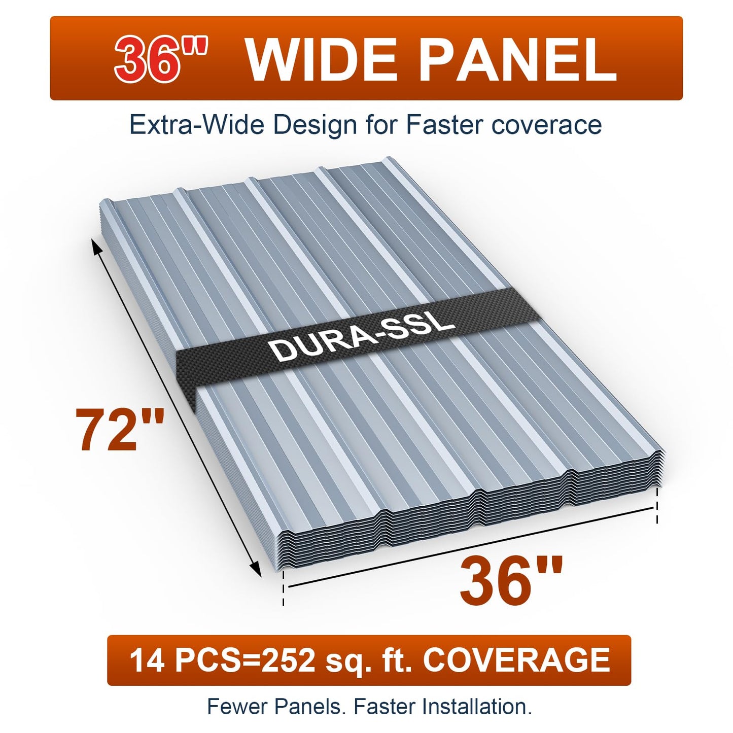 14 Pack Large Metal Roofing Panels, 72" x 36" Each, 252 Sq. Ft. Coverage, Corrugated Galvanized Roofing Panels for Residential Commercial Roofing, Fencing, Wall Siding (Silver)