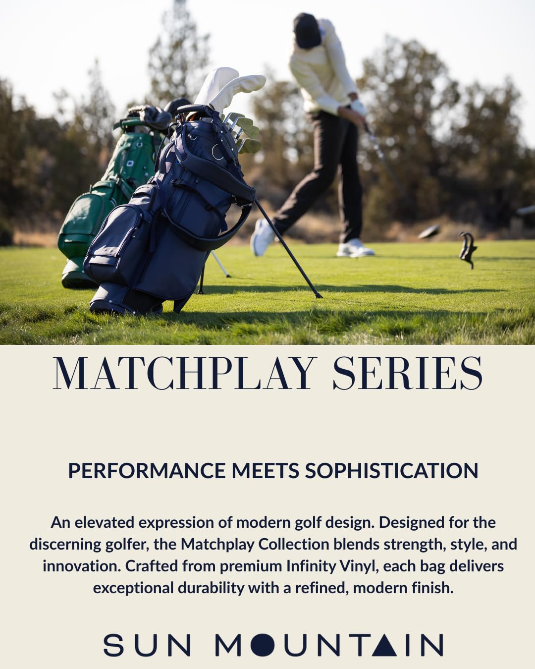 Sun Mountain Men's Matchplay LS Lightweight Stand Golf Bag 14-Way Top - 9 Pockets, Dual Strap System, Push & Electric Cart Compatible Compression Base, 2025 Model - Navy