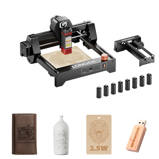 LONGER Ray5 mini 3.5W Portable Laser Engraving Machine with Rotary Roller Kits and 8 Pcs Raiser, 12000mm/min, Ideal for DIY Projects on Wood, Metal, Acrylic, Leather, and More