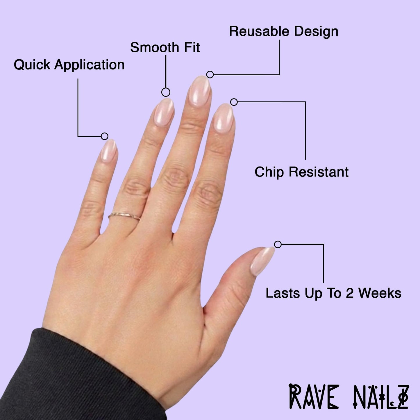 Rave Nailz Glazed French Tip Press On Nails (30 Count) - Short Oval Glossy Press On Nails with Subtle Elegance - Chip-Resistant Fake Nails with Glue, Includes File, Long-Lasting 2+ Weeks