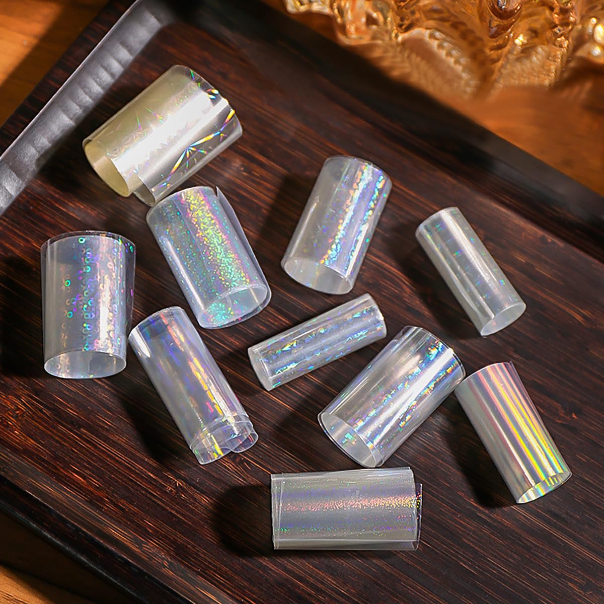 10Pcs Aurora Nail Foil Laser Nail Transfer Foil for Long Short Acrylic Nails Starry Sky Holographic Nail Art Stickers DIY Manicure Decoration Design Stickers Decals for Women