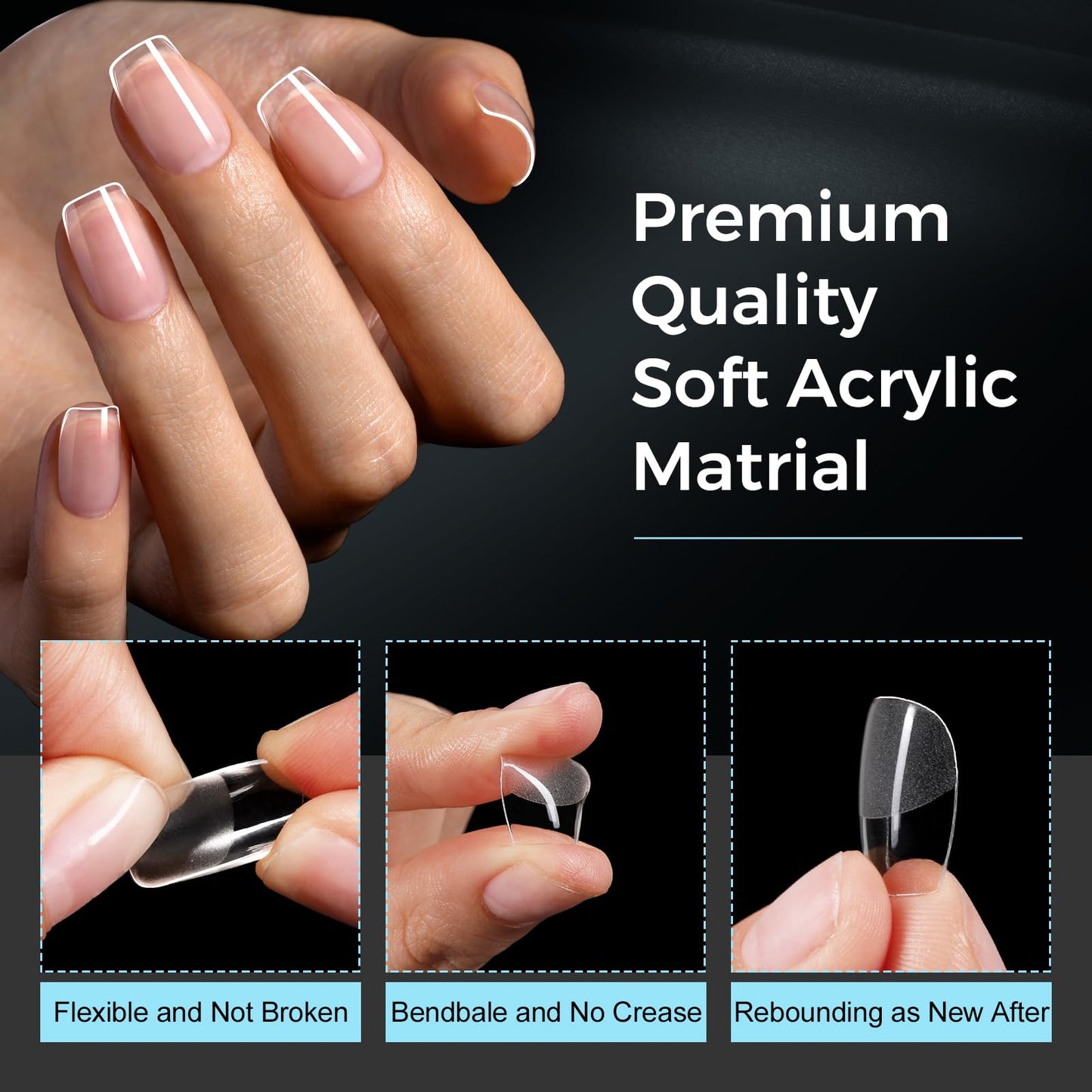 TOMICCA 240Pcs Extra Short Coffin Nail Tips & 4 in 1 Nail Glue 30g