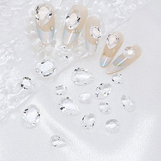JINJIAO Large Nail Art Rhinestone,Pointback Mix Shape Nail Charms Transparent 3D Nail Diamonds 3 Style Nail Gems for Nail Art Decoration DIY Crafts