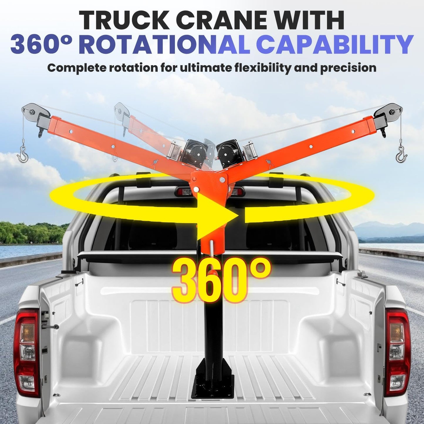 360° Swivel Shop Crane with 1100lbs Capacity, Foldable Truck Hitch Crane & 12V 3500Lbs Winch, Heavy-Duty Truck Lift for Industrial Use