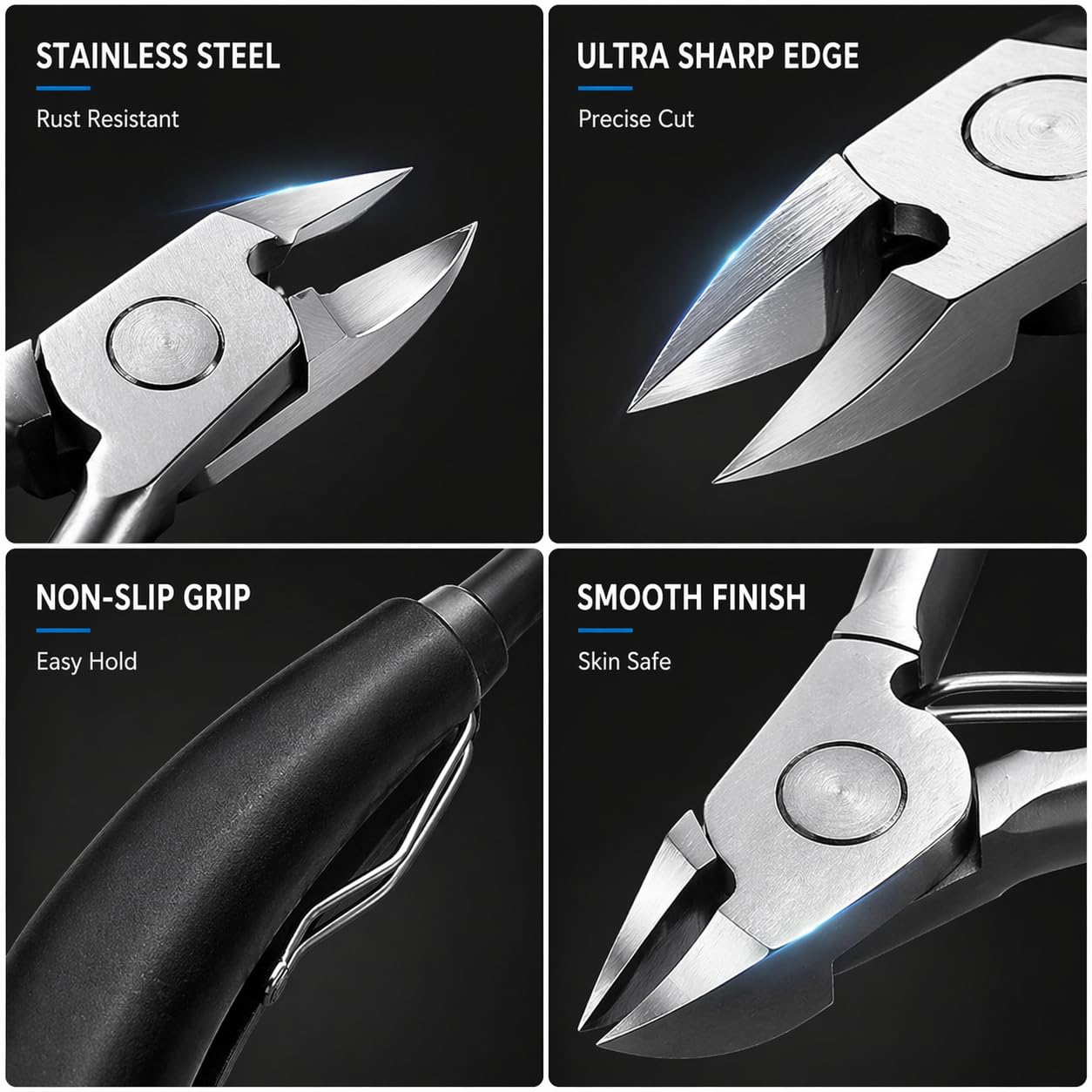 Toenail Clippers for Seniors Thick Toenails, Long Handle Toenail Clippers Set, Heavy Duty Toenail Clippers for Seniors, Wide Jaw Stainless Steel Ingrown Toenail Cutter, 8 Pcs Nail Clipper Kit