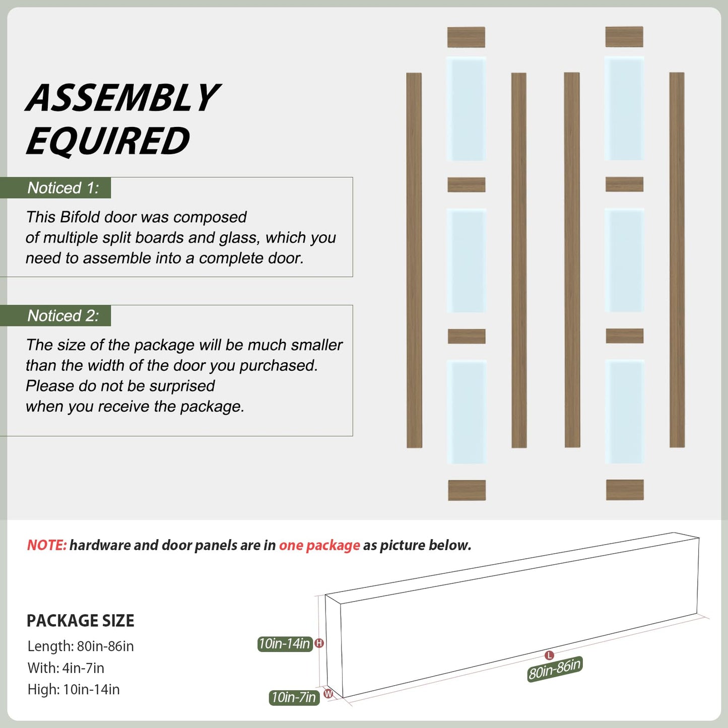 FREDBECK Bifold Barn Doors 30X84 (Double 15x84) with Frosted Glass and Hardware Kit Included, Brown,for Bedroom,Bathroom,Assembly Required
