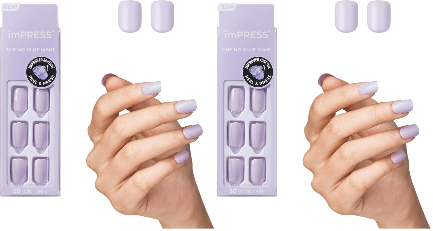 KISS imPRESS No Glue Mani Press On Nails, Color, 'Picture Purplect', Violet, Short Size, Squoval Shape, Includes 30 Nails, Prep Pad, Instructions Sheet, 1 Manicure Stick, 1 Mini File (Pack of 2)