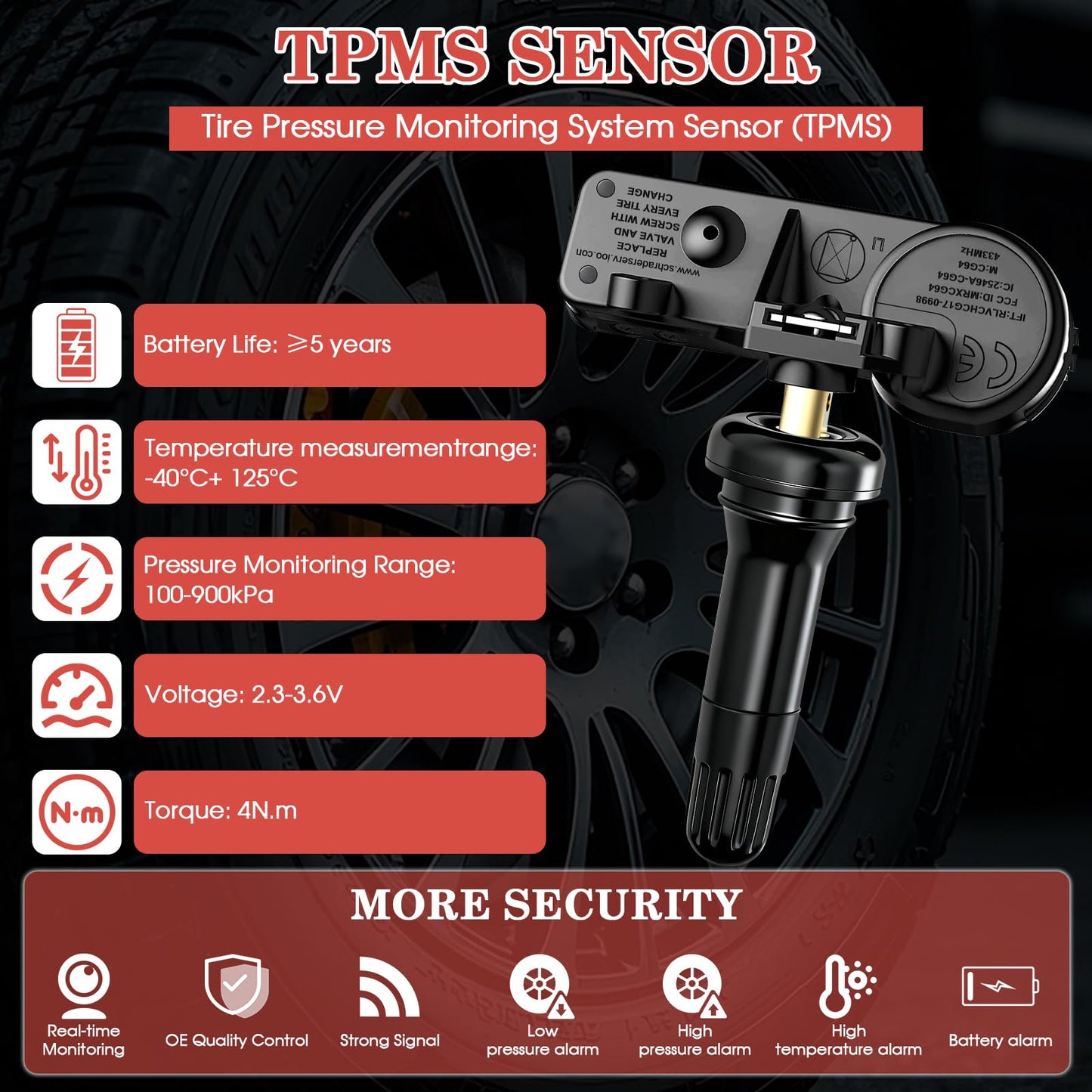 Niutudza TPMS Sensor Fit for Dodge Ram 1500 2019-2025, 433MHz Tire Pressure Monitor System Sensors Fit for RAM 2019-2024 Replace 68293199AA 4 Packs