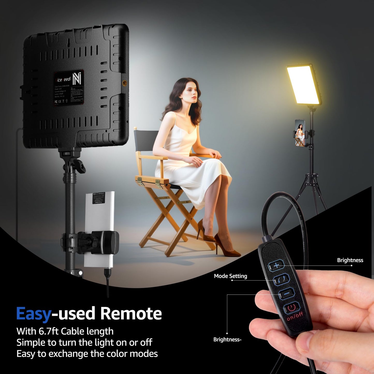 1-Pack LED Video Light Kit, NiceVeedi Photography Lighting Kit, 2800-6500K Dimmable Studio Light with Tripod Stand & Phone Holder, 73" Stream Light for Video Recording, Game Streaming, YouTube