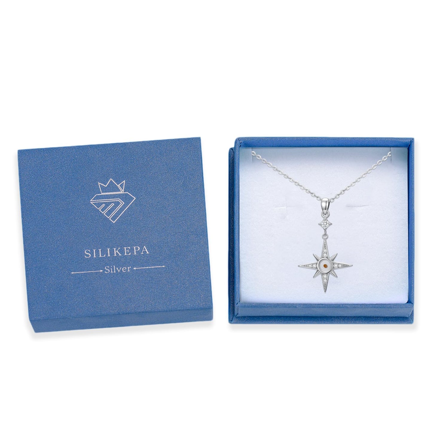 Silikepa Star Necklace for Women, 925 Sterling Silver, North Star Pendant Necklace with Mustard Seed, Christian Jewelry, Gift for Women