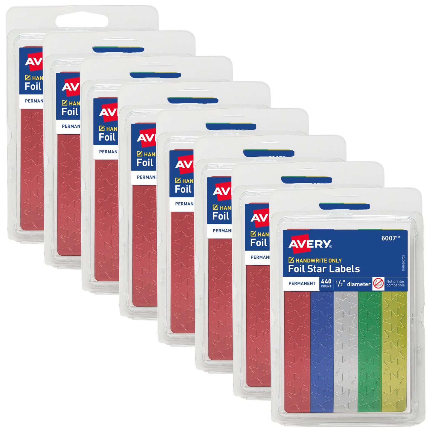 Avery Foil Star Labels, 1/2", Assorted Colors, Non-Printable, 8 Packs, 3,520 Star Stickers Total (21922)