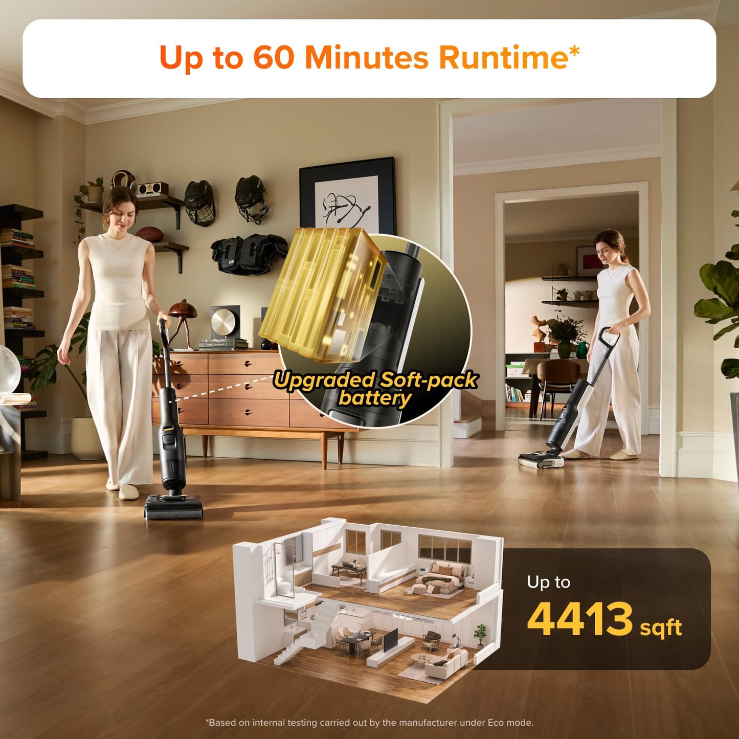 roborock F25 LT Wet Dry Vacuum Cleaner and Mop, 20000Pa Cordless Vacuum Mop Combo, 194°F High Temperature Self Cleaning & Hot Air Flash Drying, 180° Lie-Flat Hard Floor Cleaner, Edge to Edge Cleaning