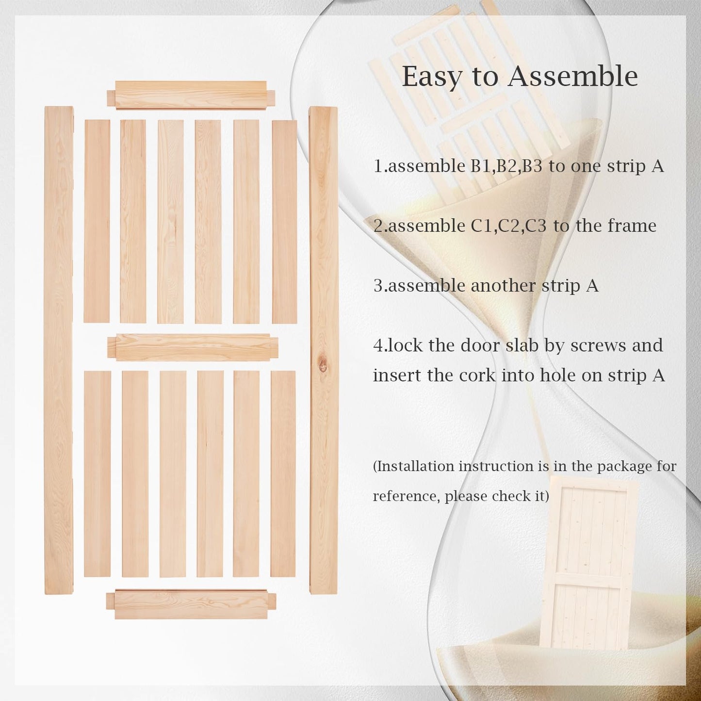 EaseLife 32in x 84in Sliding Barn Wood Door,Interior Doors,DIY Assemblely,Solid Natural Spruce Panelled Slab,Easy Install,Apply to Rooms & Storage Closet,H-Frame