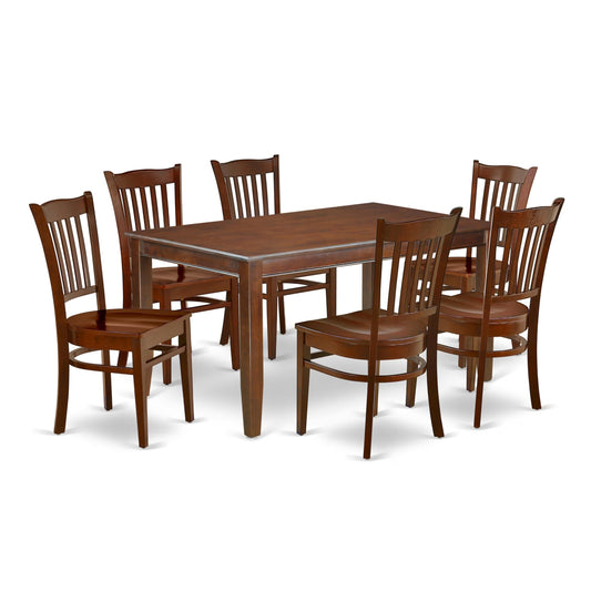 East West Furniture DUGR7-MAH-W 7 Piece Kitchen Table & Chairs Set Consist of a Rectangle Dining Room Table and 6 Solid Wood Seat Chairs, 36x60 Inch, Mahogany