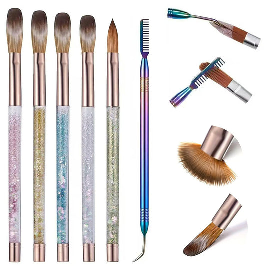 Acrylic Nail Brush Set, Size #10#12#14#16#18 Nail Sculpting Brushes with Dual-Ended Stainless Steel Nail Brush & Cuticle Pusher, Professional Manicure Kit for Acrylic Application & DIY Manicure