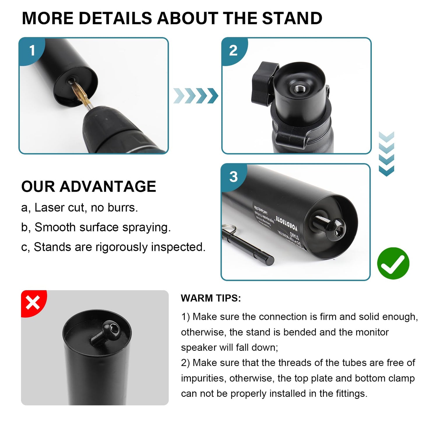 Vondynote Set of 2 Desktop Clamp Speaker Stands Short Studio Monitor Stands Height Adjustable