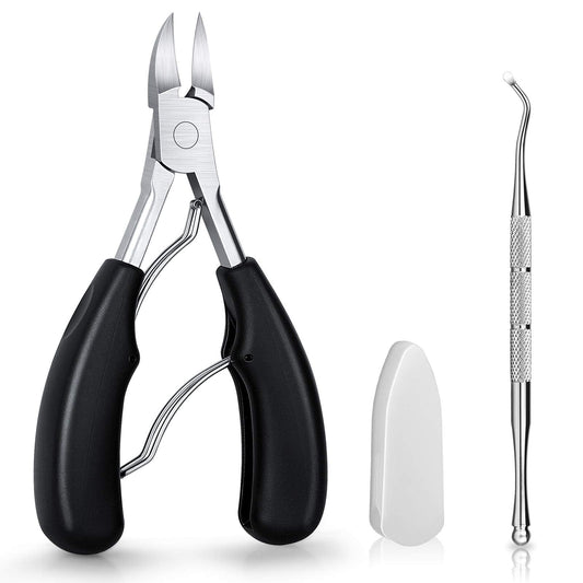 Aogeili Ingrown Toenail Clippers Kit, Professional Thick & Ingrown Toe Nail Clippers for Seniors Men & Women, Stainless Steel Super Sharp Curved Blade Pedicure Nipper with Ingrown Lifter Tool (Black)