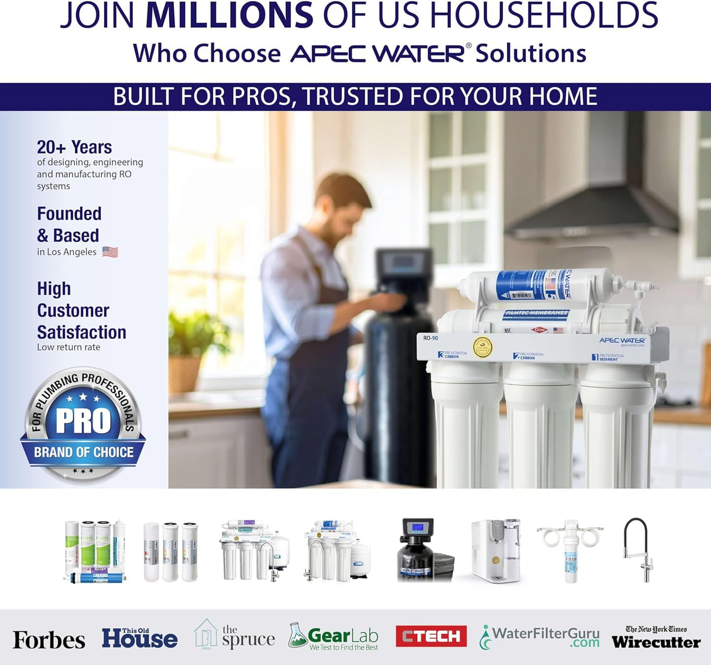 APEC Tankless Reverse Osmosis System, NSF 372 & 58 Certified 3 Stage Water Filtration Bottled Water Quality, High 1K GPD Faucet Flow, Efficient 2:1 Pure to Drain, Space Saving Design