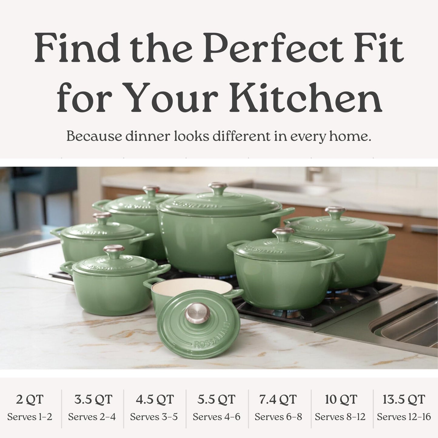 ROSSALLINI Signature Enameled Cast Iron Dutch Oven, Non-Stick Serving Pot with Tight Fitting Lid for Perfect Roasting, Baking, Sauteing, and Bread Making | 5.5Q (5.2L) - Oyster Grey