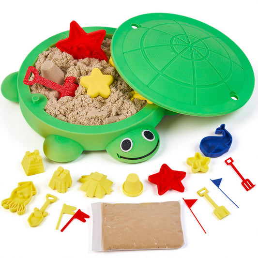 Aodomis 7.1 in Desktop Turtle Sandbox with Lid -17Pcs MINI Desk Zen Garden Kit with Varied Molds, Tools & Sand, Mini Zen Garden for Desk, Stress Relief Desk Toys Gifts for Office for Adults (Turtle)