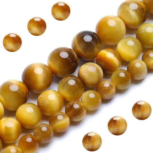 Natural Honey Gold Tiger Eye Beads, Grade AAA Gemstone Round Loose Beads 10MM 40PCs Bulk Lot Options, Semi Precious Stone Beads for Jewelry Making