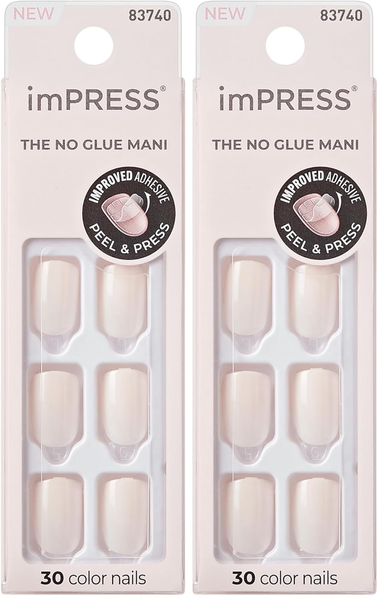 KISS imPRESS No Glue Mani Press On Nails, Color, 'Point Pink', Pink, Short Size, Squoval Shape, Includes 30 Nails, Prep Pad, Instructions Sheet, 1 Manicure Stick, 1 Mini File (Pack of 2)