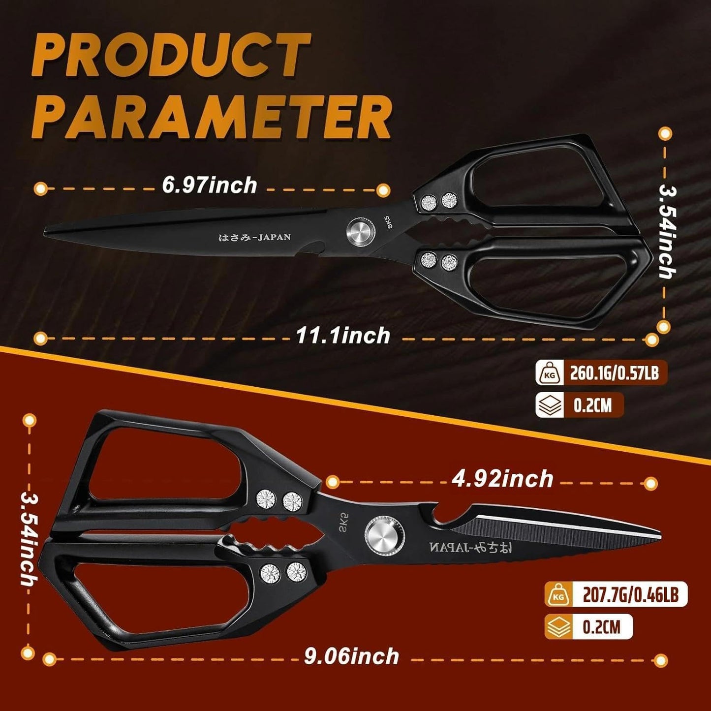 HUUSK Kitchen Scissors Set Black - Upgraded Stainless Steel Kitchen Shear, Sharp Meat Scissors, Heavy Duty Poultry Shears, Japanese Cooking Scissor for Food, Dishwasher Safe Christmas Gifts for Women